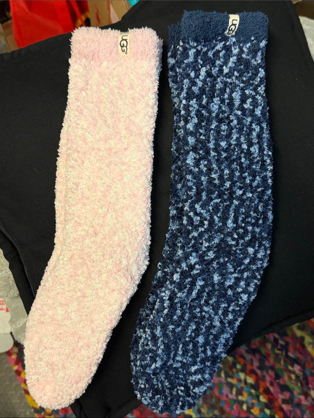 UGG Cozy Plush Crew Socks in Pink & Navy